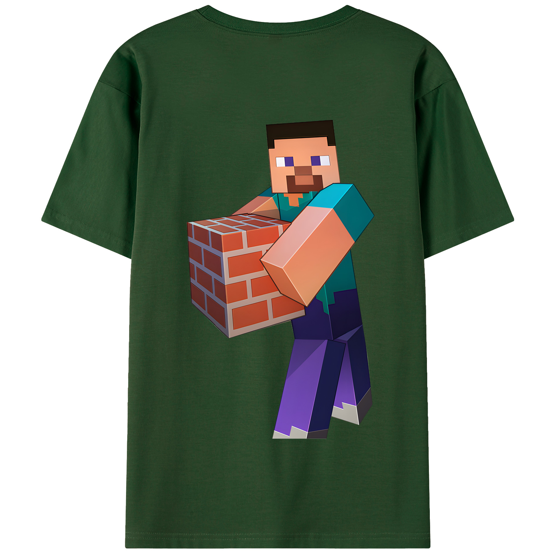 （画像用） マインクラフト ブロックの世界 Minecraft MC Block world 綿100％半袖Tシャツ（背面プリント）